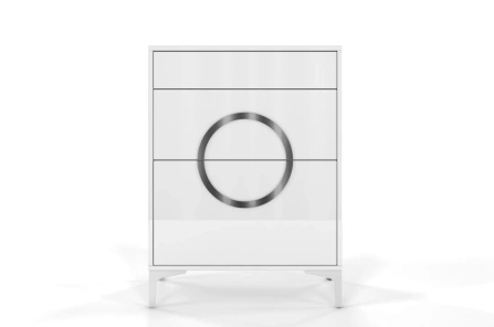 Biało-srebrna komoda Dancan EVELINE wysoki połysk / szer. 70 cm