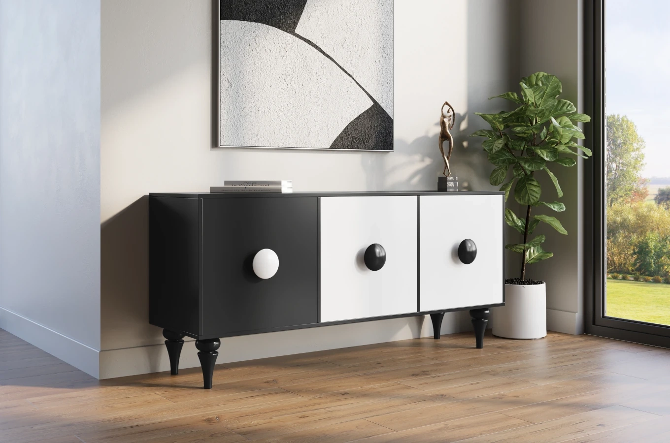 Nowoczesna czarno-biała komoda Dancan PARADIS / szer. 158 cm