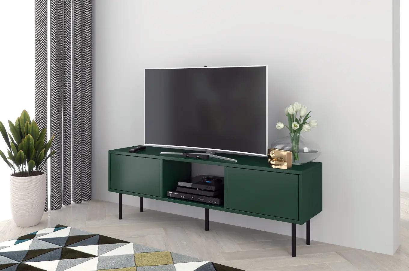 Zielona nowoczesna komoda RTV Dancan MIRKA / szer. 130 cm