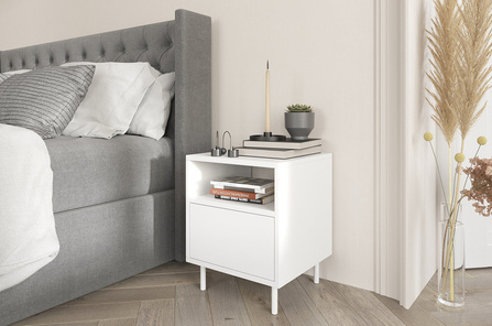 Biała nowoczesna szafka nocna Dancan MIRKA / szer. 40 cm