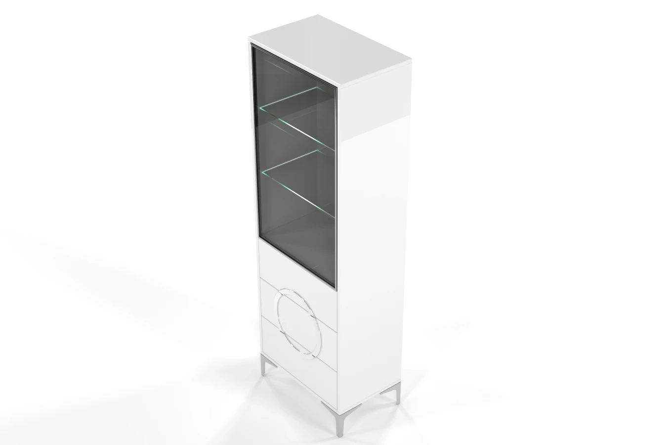 Biała nowoczesna witryna Dancan EVA ze szklanymi drzwiami połysk / szer. 60 cm