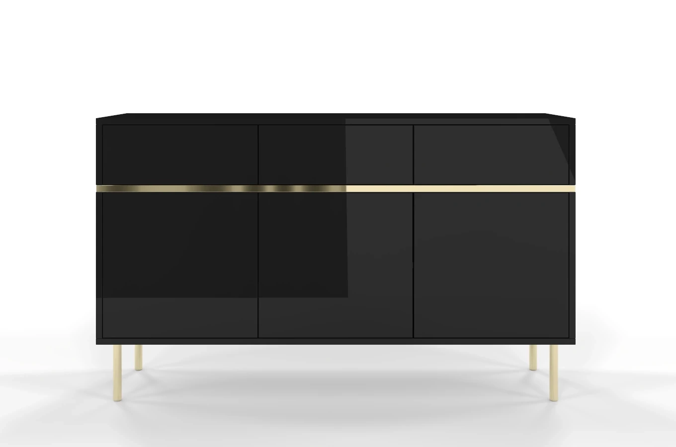 Elegancka czarna komoda Dancan MARIKA ze złotymi dodatkami / szer. 137,5 cm