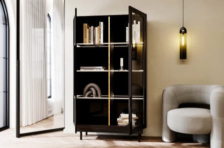 Elegancka czarna witryna Dancan ARTEMISA ze złotymi dodatkami / szer. 100 cm