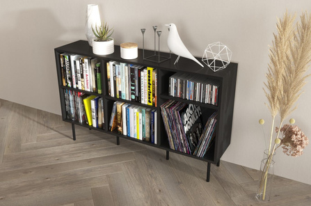 Otwarta komoda / regał w czarnym kolorze Dancan MIRKA / szer. 130 cm