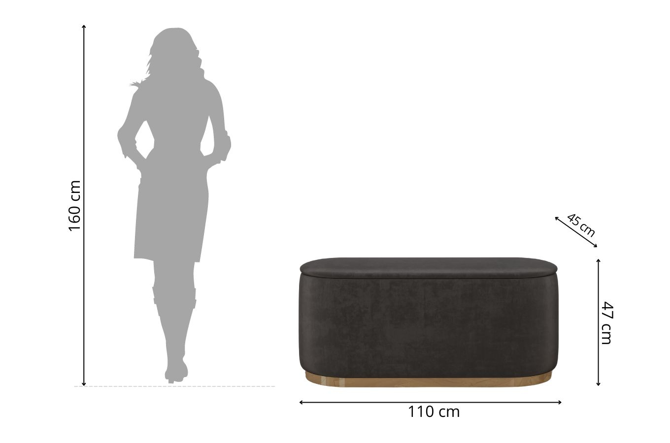 Szary owalny puf ze schowkiem Dancan SCARLETT na złotej podstawie