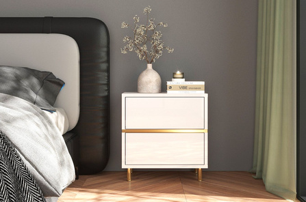 Elegancka biała szafka nocna Dancan MARIKA ze złotymi dodatkami / szer. 49 cm