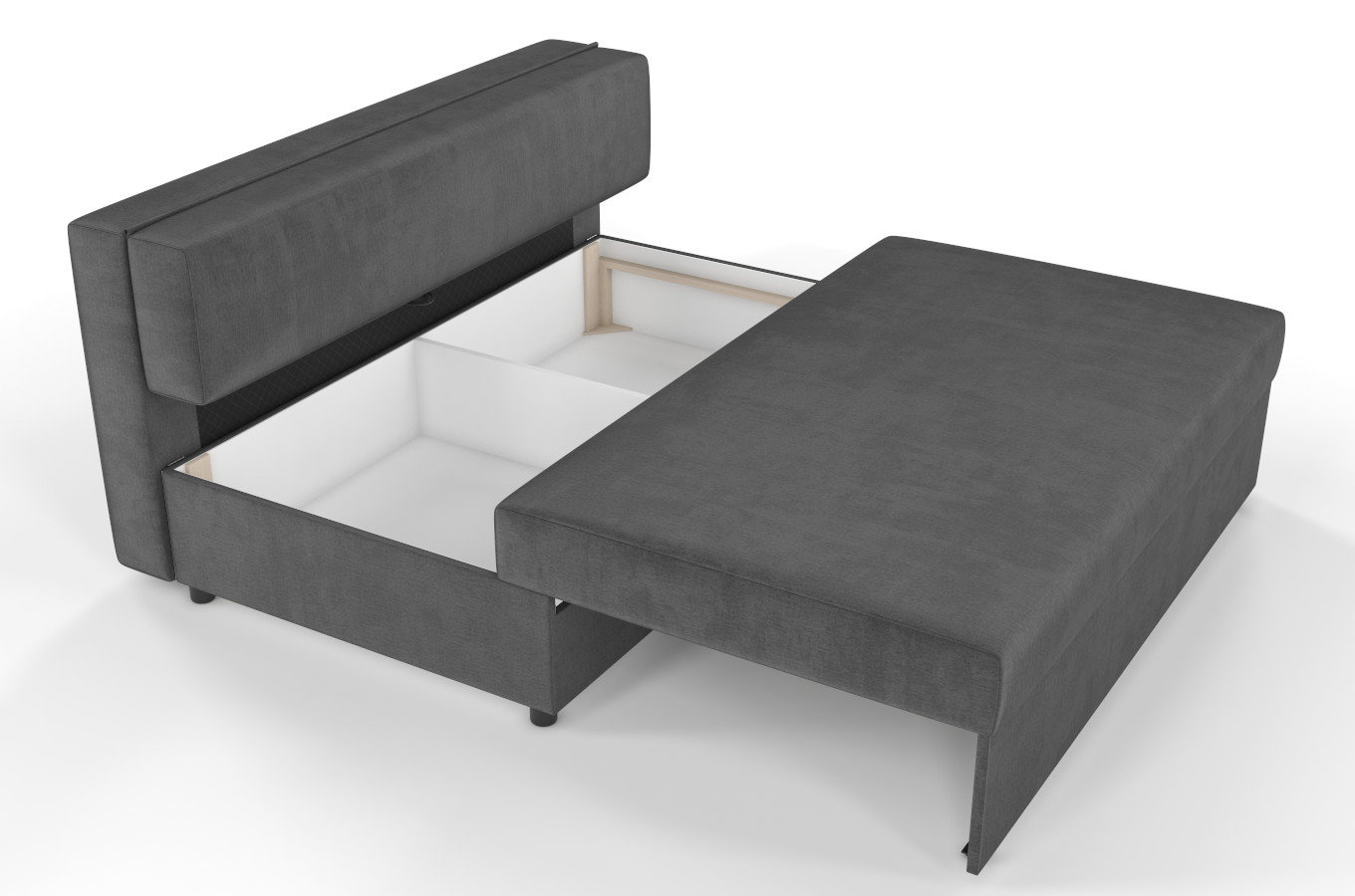 Ciemno-szara rozkładana sofa Dancan OLGA z funkcją spania i pojemnikiem na pościel / szerokość 156 cm