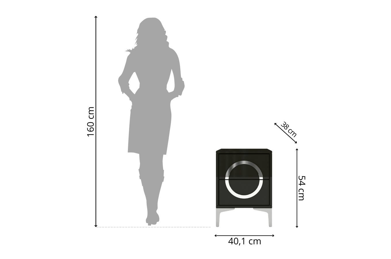 Czarna nowoczesna szafka nocna Dancan EVA połysk / szer. 40 cm