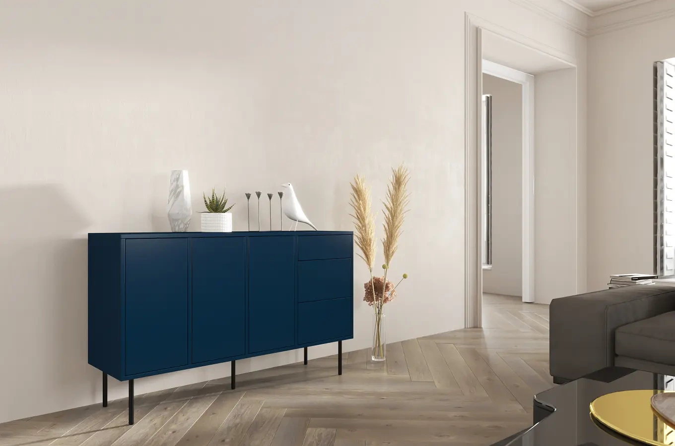 Granatowa nowoczesna komoda Dancan MIRKA / szer. 130 cm