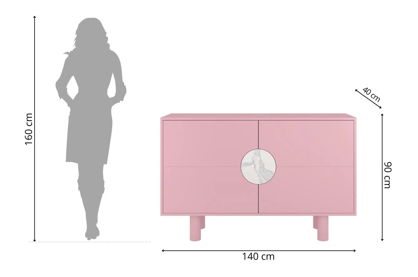 Nowoczesna komoda z marmurem Dancan ZOE 2D / kolor pudrowy róż / szer. 140 cm