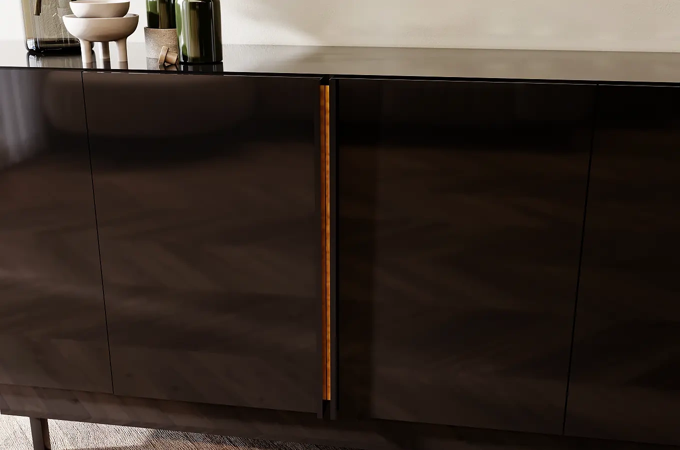 Elegancka czarna komoda Dancan ARTEMISA ze złotymi dodatkami / szer. 163 cm