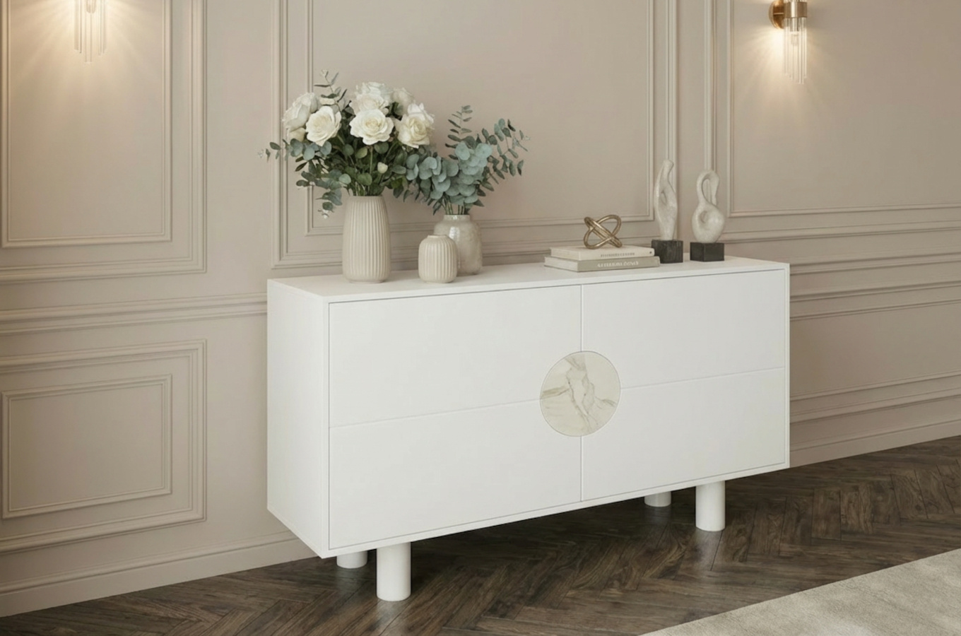 Nowoczesna komoda z marmurem Dancan ZOE 2D / kolor biały / szer. 140 cm
