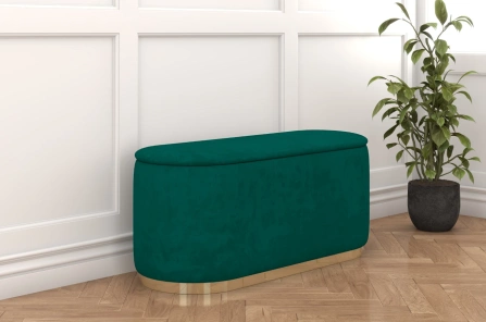 Zielony owalny puf ze schowkiem Dancan SCARLETT na złotej podstawie