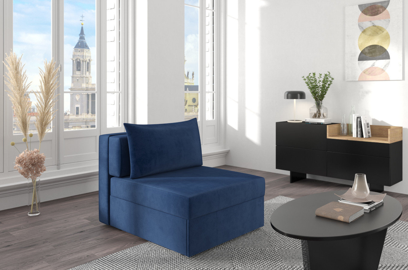 Nowoczesna rozkładana sofa Dancan OLGA z funkcją spania i pojemnikiem na pościel / 4 szerokości + 5 kolorów do wyboru!