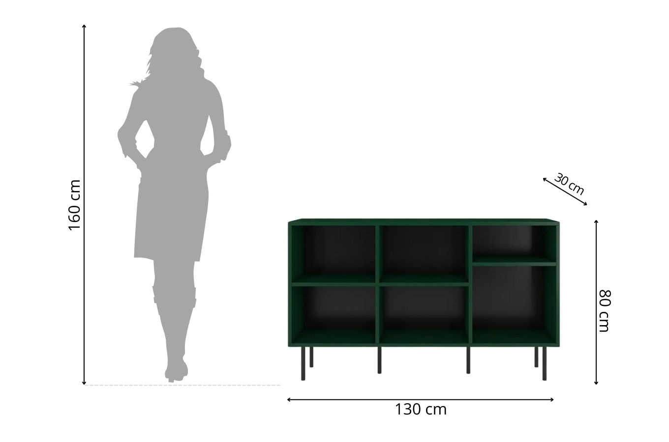 Otwarta komoda / regał w zielonym kolorze Dancan MIRKA / szer. 130 cm