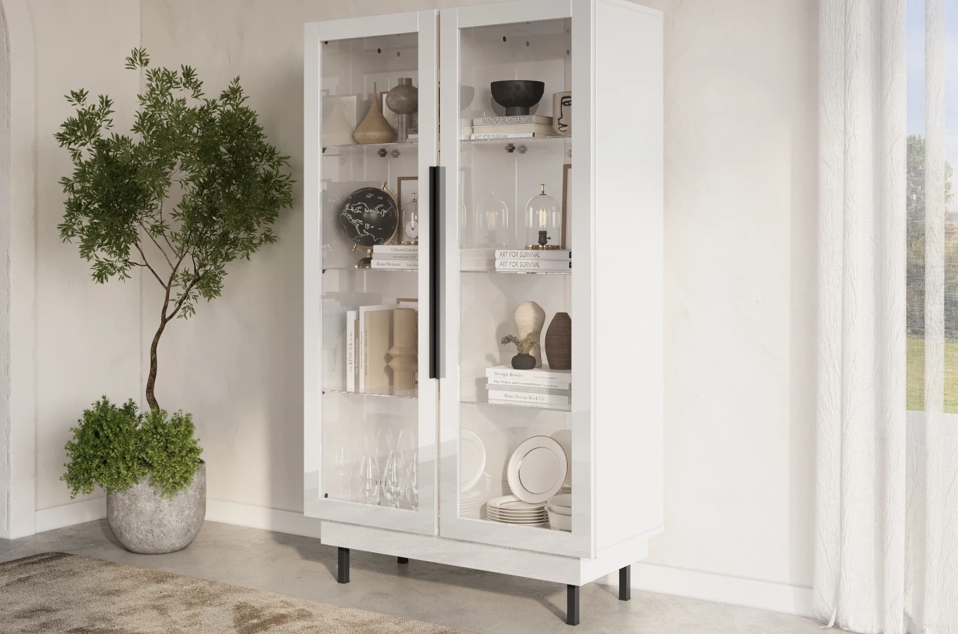 Elegancka biała witryna Dancan ARTEMISA ze złotymi dodatkami / szer. 100 cm