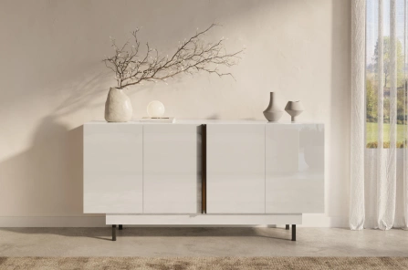 Elegancka biała komoda Dancan ARTEMISA ze złotymi dodatkami / szer. 163 cm