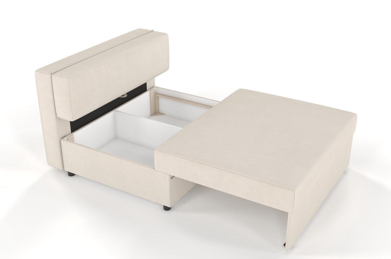 Beżowa rozkładana sofa Dancan OLGA z funkcją spania i pojemnikiem na pościel / szerokość 116 cm