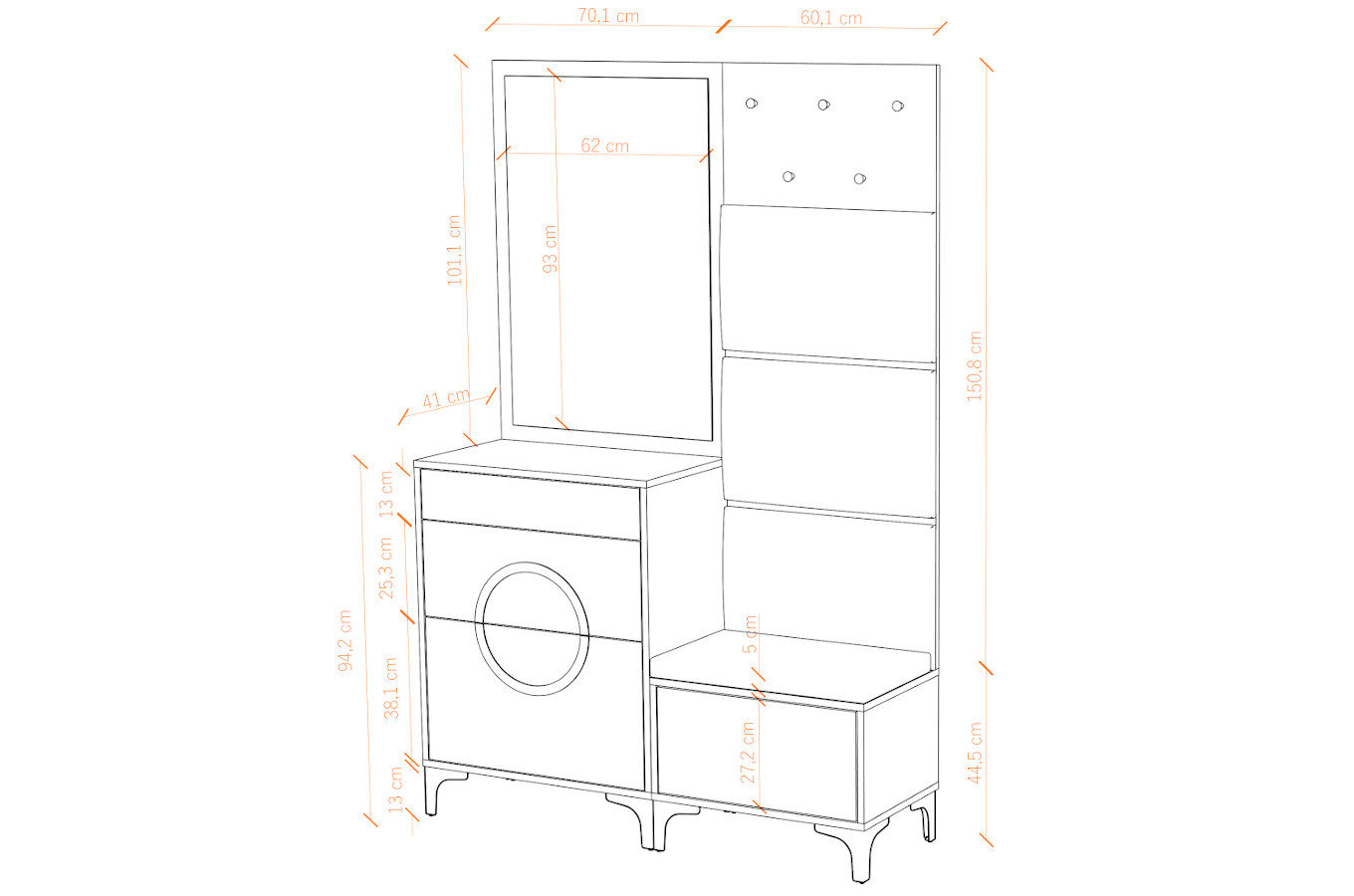Czarno-srebrna komoda Dancan EVELINE wysoki połysk / szer. 70 cm