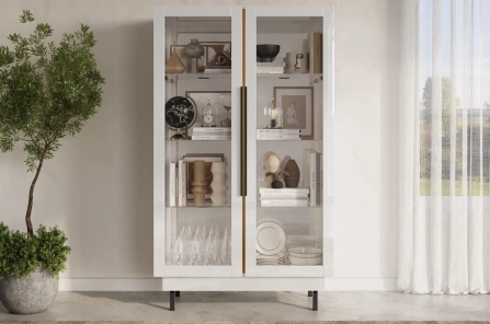 Elegancka biała witryna Dancan ARTEMISA ze złotymi dodatkami / szer. 100 cm