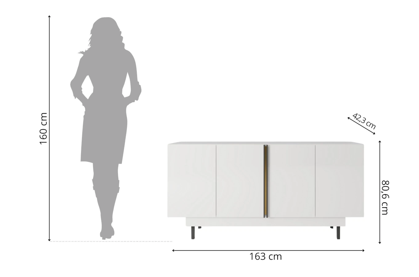 Elegancka biała komoda Dancan ARTEMISA ze złotymi dodatkami / szer. 163 cm