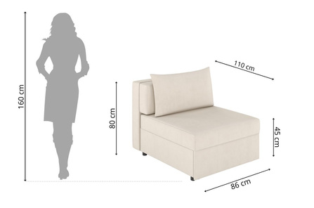 Jasno-szara rozkładana sofa Dancan OLGA z funkcją spania i pojemnikiem na pościel / szerokość 86 cm