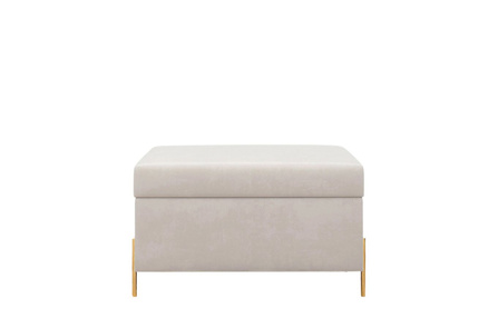 Beżowa tapicerowana ławka Dancan BORGO z pojemnikiem, na złotych metalowych nogach