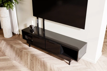 Elegancka czarna komoda RTV Dancan ARTEMISA ze złotymi dodatkami / szer. 163 cm