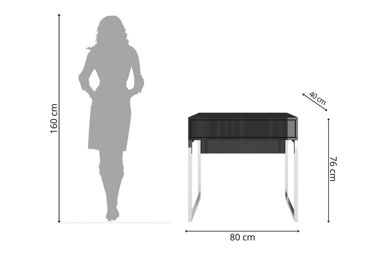 Czarna nowoczesna toaletka Dancan EVA ze srebrnym stelażem