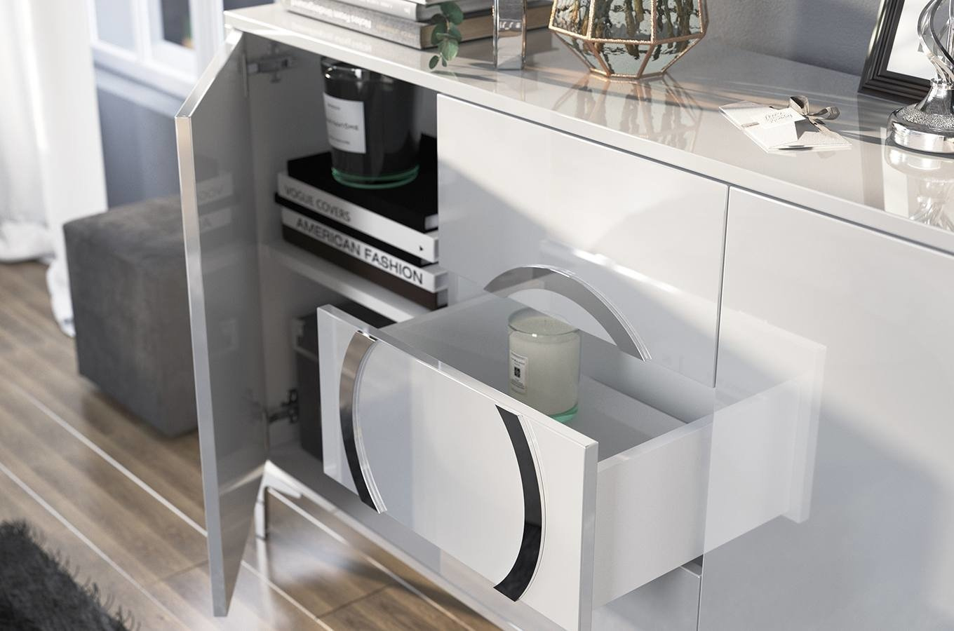 Biała nowoczesna komoda Dancan EVA połysk / szer. 138 cm