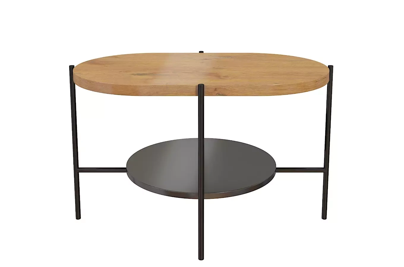 Nowoczesny stolik kawowy Dancan ARENA / czarna podstawa + dębowy i czarny blat