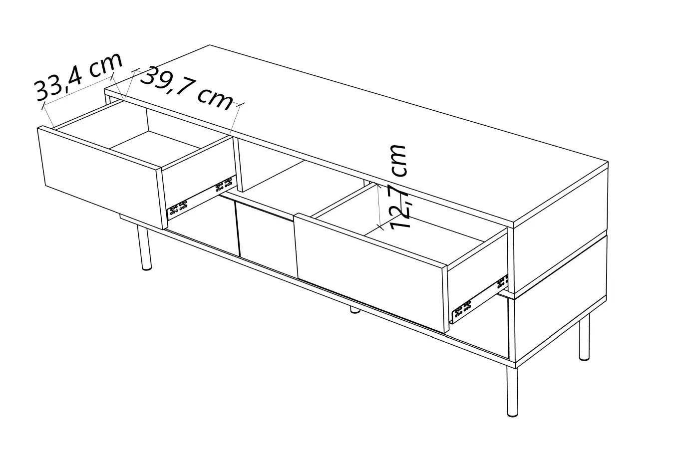 Elegancka biała komoda RTV Dancan MARIKA ze złotymi dodatkami / szer. 137,5 cm