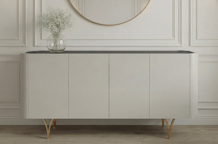 Nowoczesna szara komoda Dancan MONZA ze złotymi nóżkami / szer. 160 cm