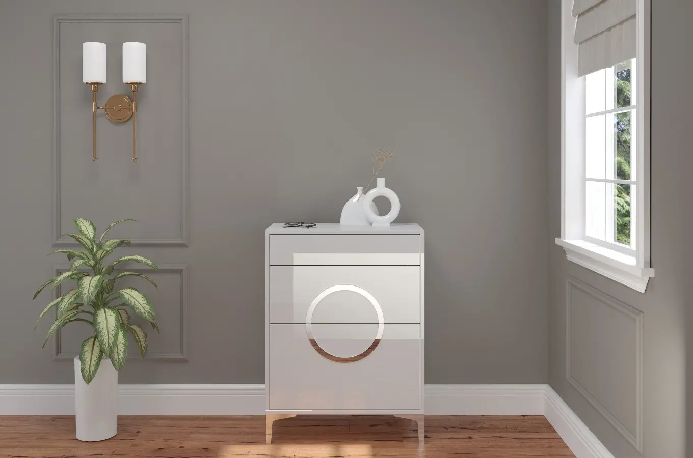 Elegancki, biały zestaw mebli do przedpokoju Dancan EVELINE / wysoki połysk