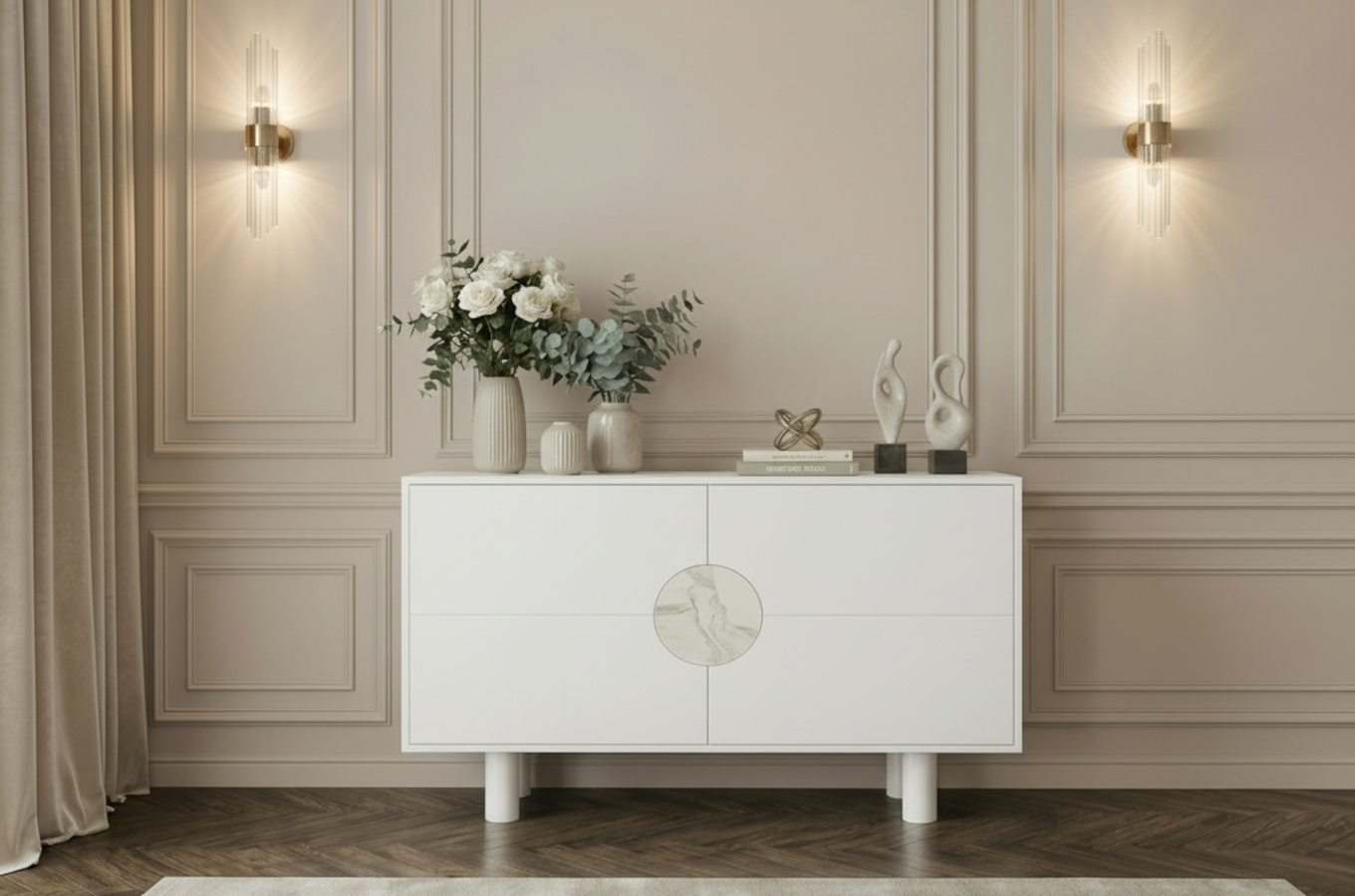 Nowoczesna komoda z marmurem Dancan ZOE 2D / kolor biały / szer. 140 cm