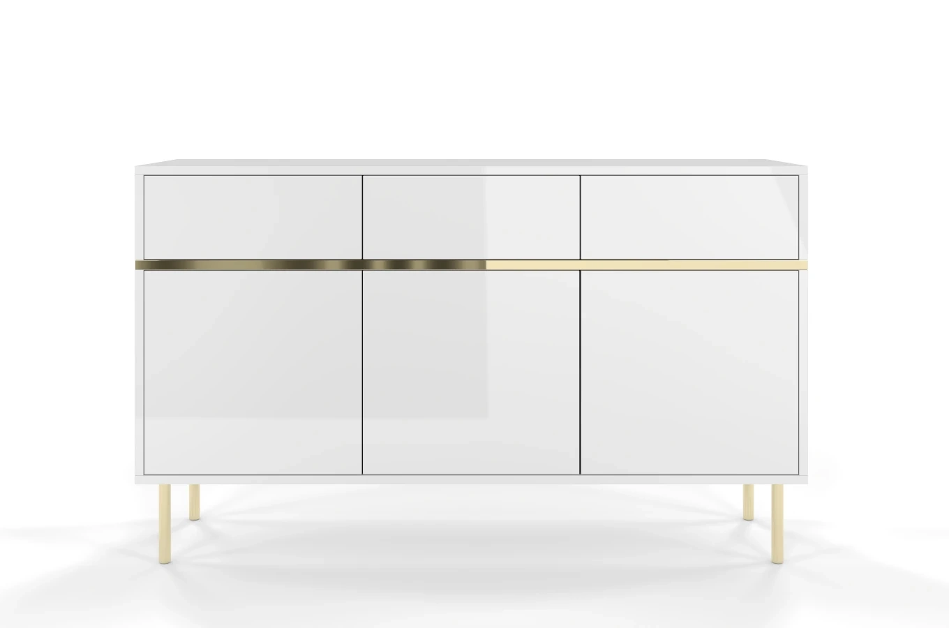 Elegancka biała komoda Dancan MARIKA ze złotymi dodatkami / szer. 137,5 cm