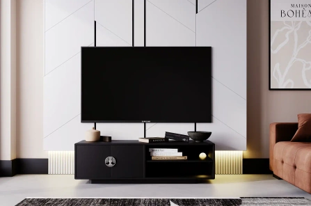 Czarna szafka RTV Dancan LOTTA / szer. 139 cm