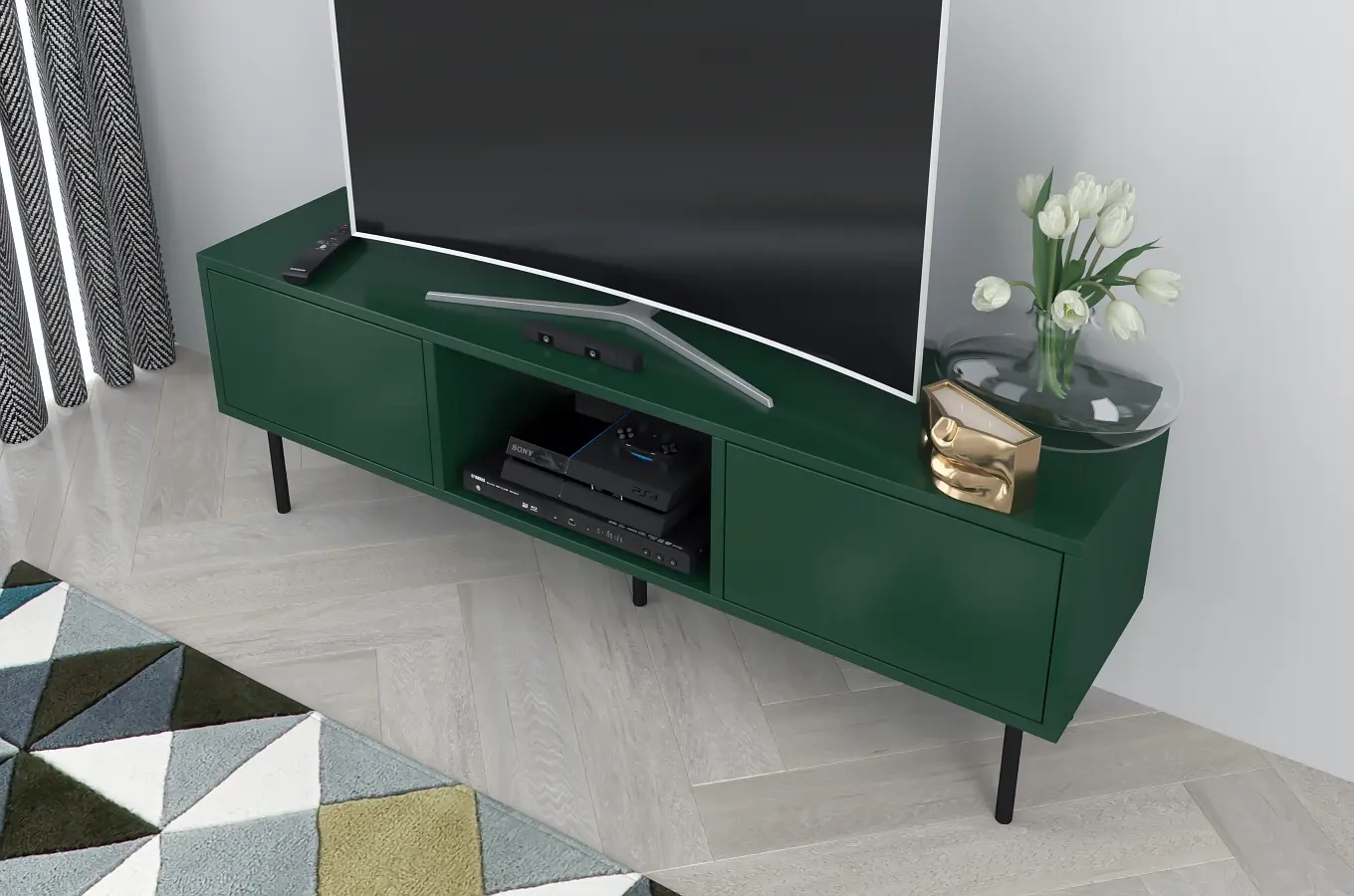 Zielona nowoczesna komoda RTV Dancan MIRKA / szer. 130 cm