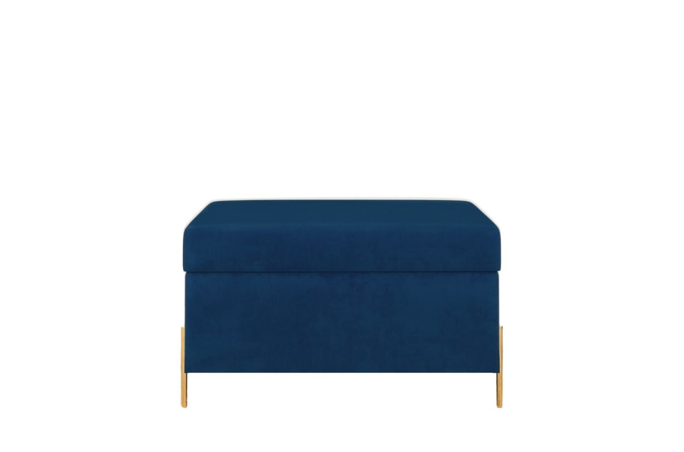 Granatowa tapicerowana ławka Dancan BORGO z pojemnikiem, na złotych metalowych nogach