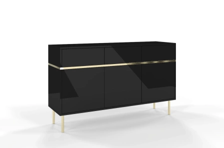 Elegancka czarna komoda Dancan MARIKA ze złotymi dodatkami / szer. 137,5 cm