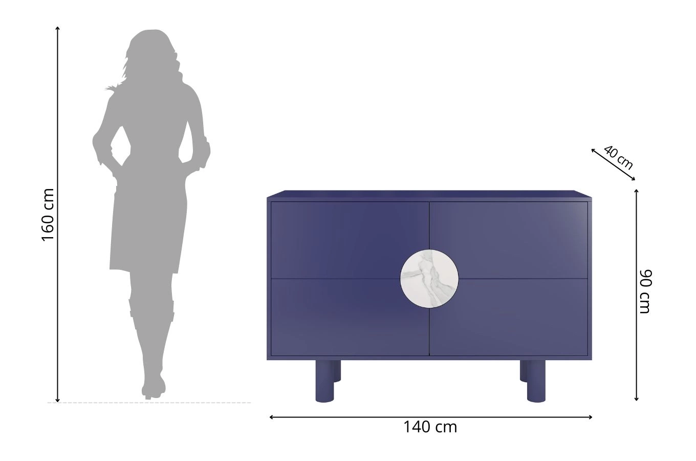 Nowoczesna komoda z marmurem Dancan ZOE 2D / kolor granat szlachetny / szer. 140 cm