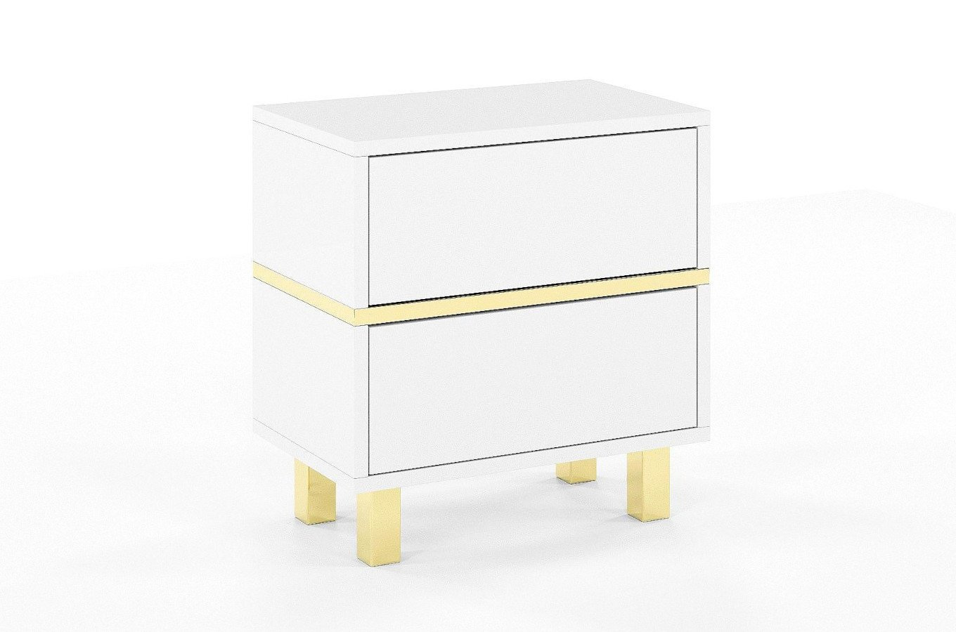 Elegancka biała szafka nocna Dancan MAGICA ze złotymi dodatkami / szer. 49 cm