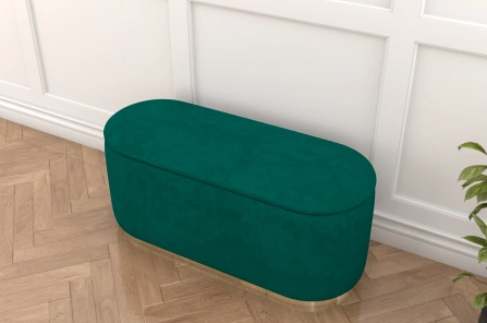 Zielony owalny puf ze schowkiem Dancan SCARLETT na złotej podstawie