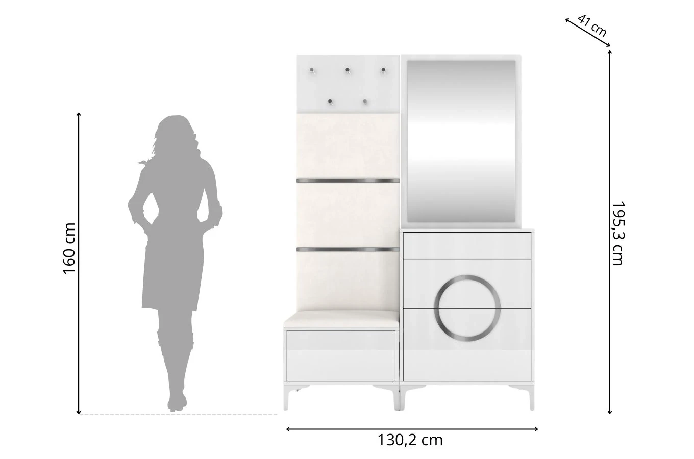 Elegancki, biały zestaw mebli do przedpokoju Dancan EVELINE / wysoki połysk