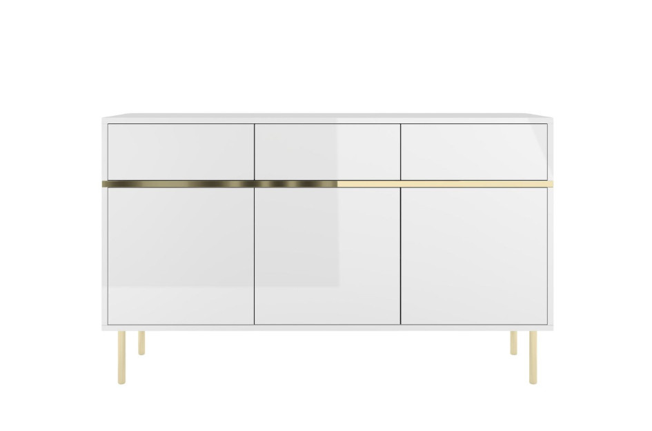 Elegancka biała komoda Dancan MARIKA ze złotymi dodatkami / szer. 137,5 cm