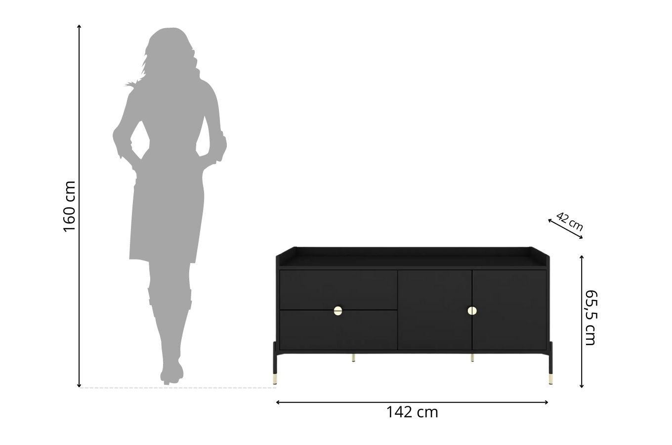 Czarna komoda do salonu Dancan IGA / szer. 142 cm