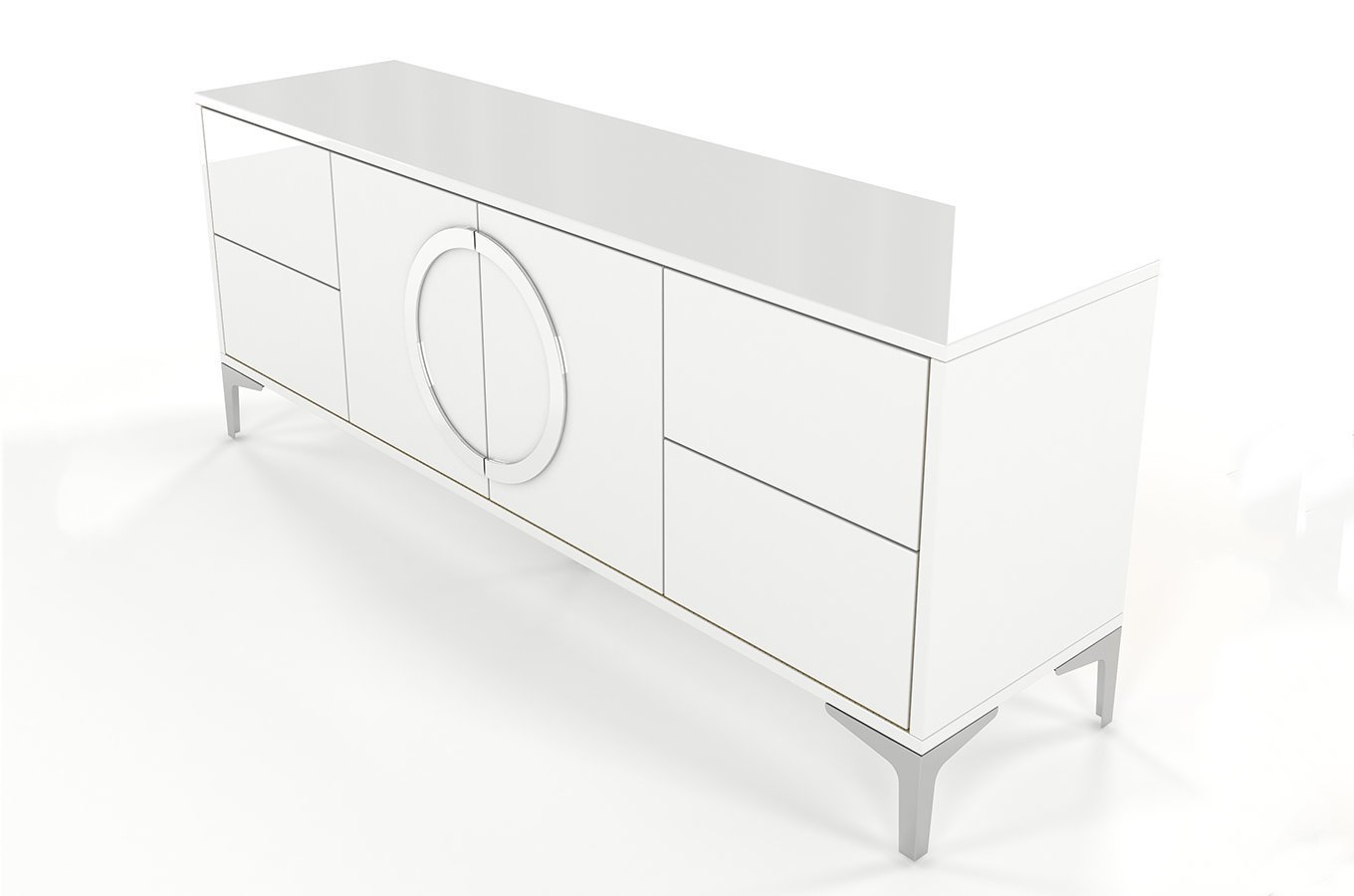 Biała nowoczesna komoda RTV Dancan EVA połysk / szer. 150 cm