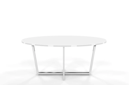 Biały stolik kawowy Dancan ROCKET z białym szklanym blatem i srebrną nogą