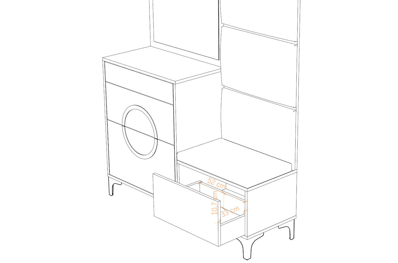 Czarno-srebrne siedzisko z pojemnikiem Dancan EVELINE wysoki połysk / szer. 60 cm