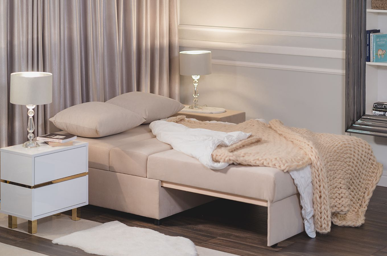 Nowoczesna rozkładana sofa Dancan OLGA z funkcją spania i pojemnikiem na pościel / 4 szerokości + 5 kolorów do wyboru!